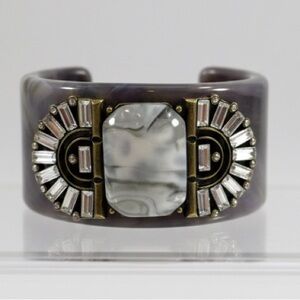 Plunder Resin Marbled Cuff Bracelet Gray Art Deco Rhinestone